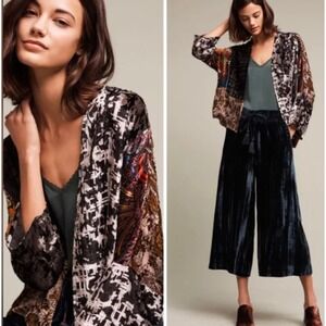 Floreat Anthropologie Velvet Patchwork Kimono Burnout Metallic Boho One Size